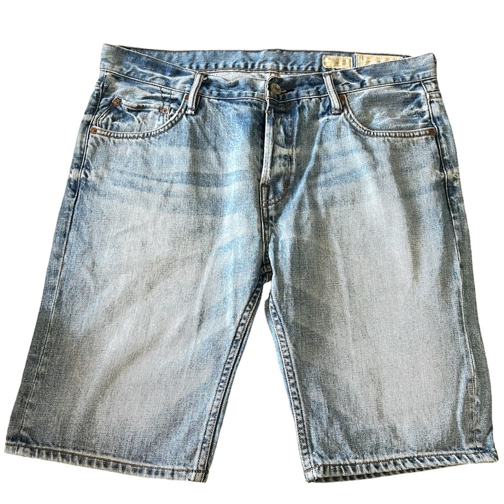 All Saints Switch Button Fly Light Wash Denim Bermuda Jean Shorts W34